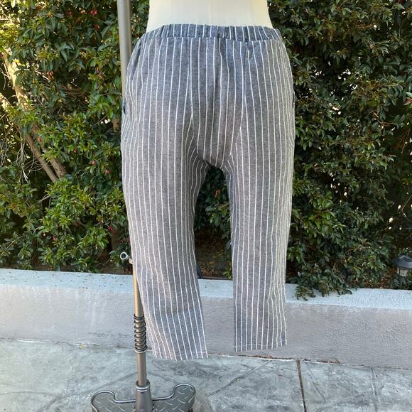 Very J Linen Blend Gray White Striped Drop Waist Ankle Pants Women’s Medium - Picture 2 of 9